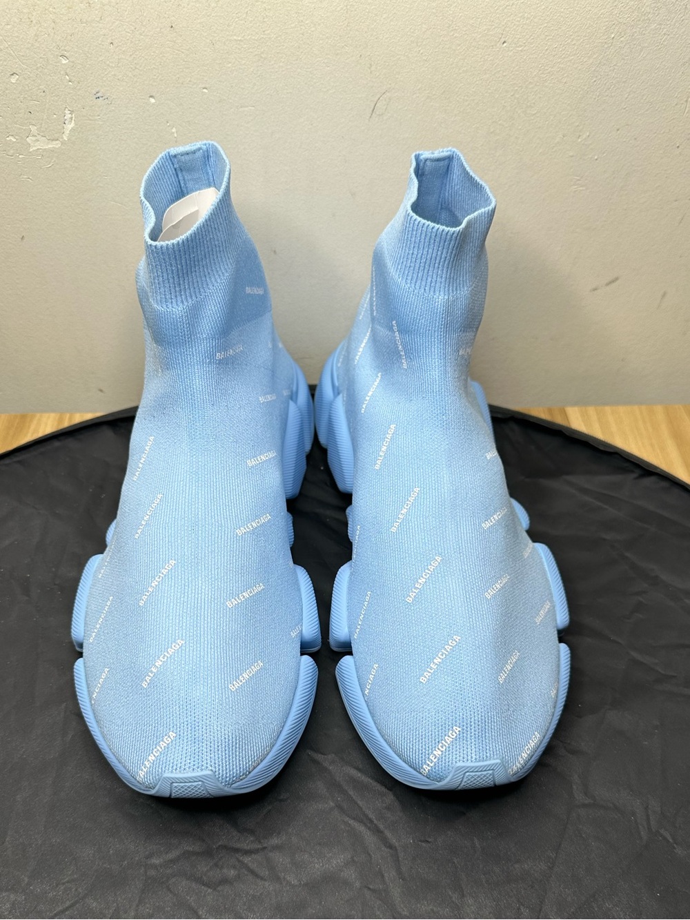 BALENCIAGA Men's Speed 2.0 Logo Knit Sock Sneakers Blue & White Size 12 (45)